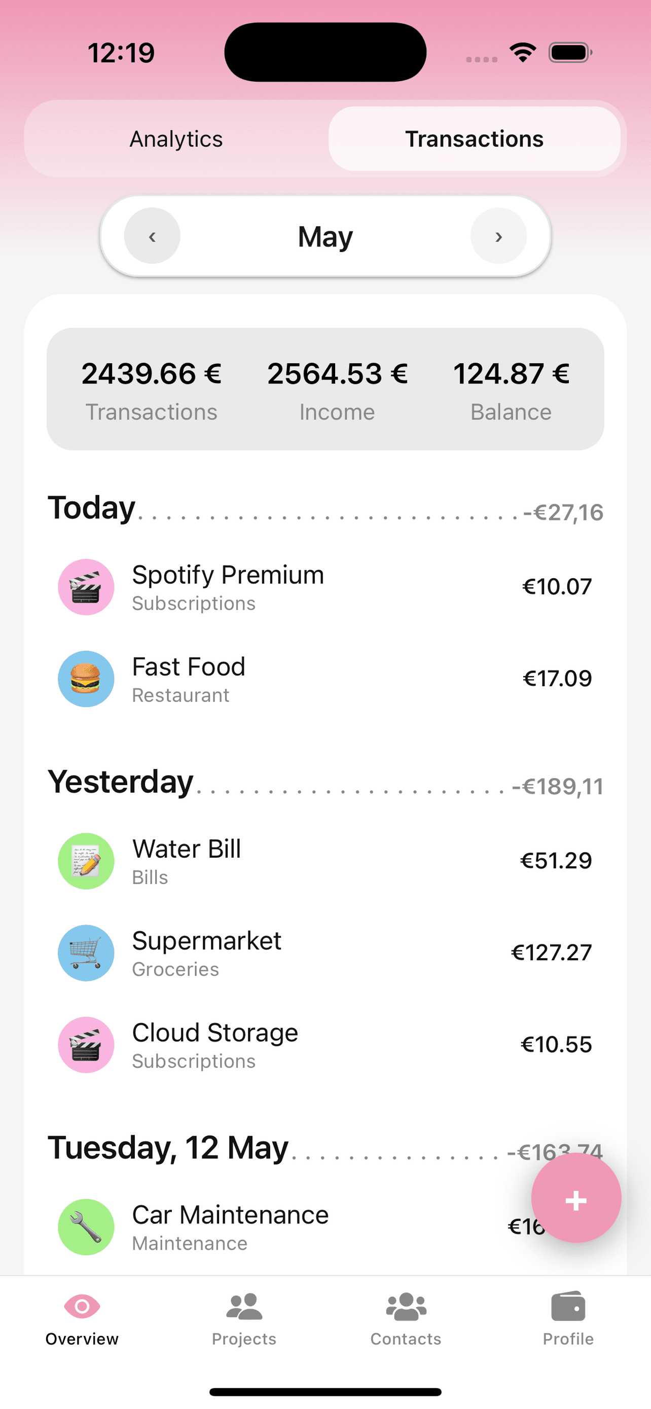 Écran d'accueil de l'application Moula